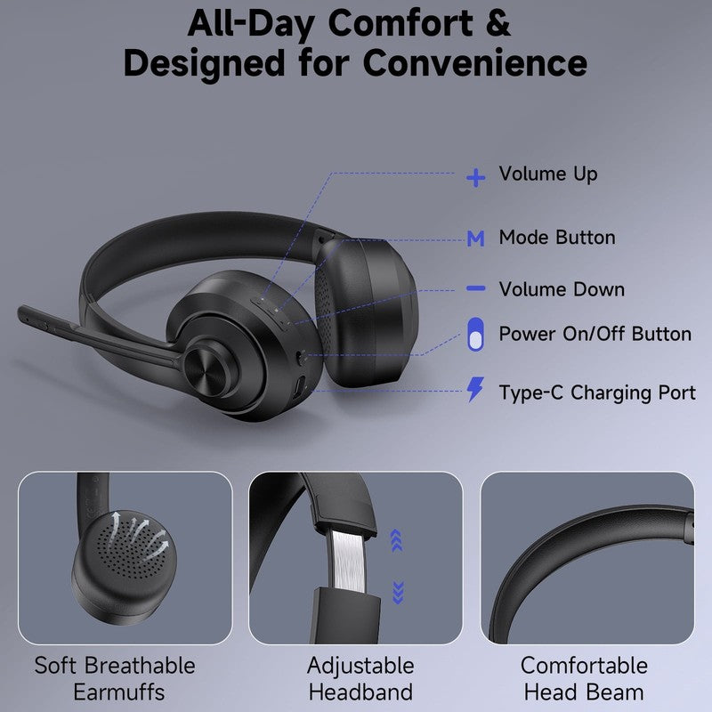 Wireless Bluetooth 5.4 Headset with AI Noise-Canceling Mic – 1