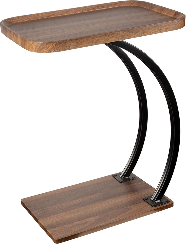 C Shaped End Table for Sofa, 25.5" Height Fixed C Table with Dual Curved Metal S0