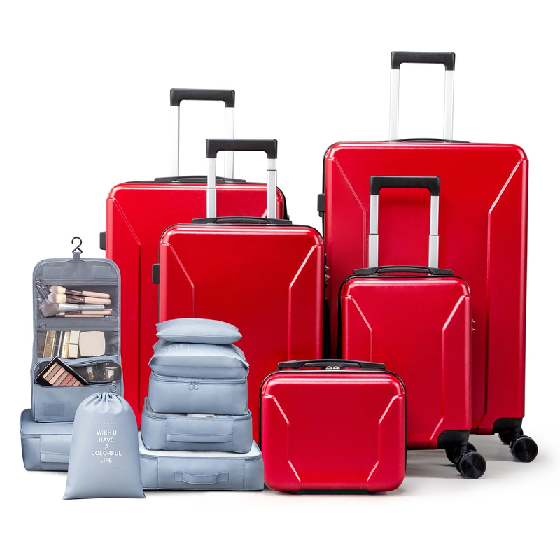5 Piece Luggage Set with 8 Packing Cubes, Hard Shell Suitcase Set with Spinner W0