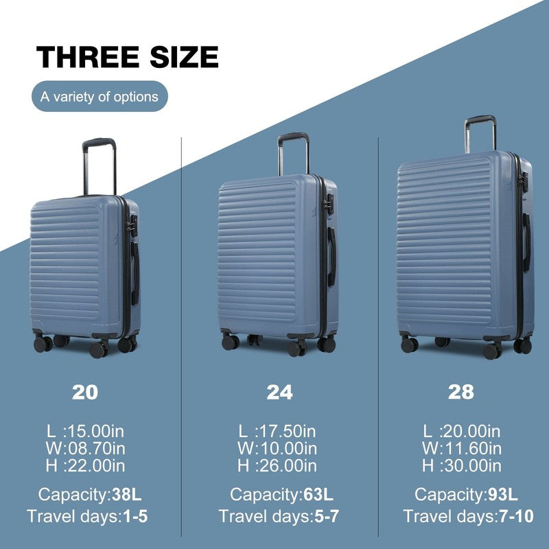 3 Piece Hardside Luggage Set Hardshell Lightweight Suitcase with TSA Lock Spinne7