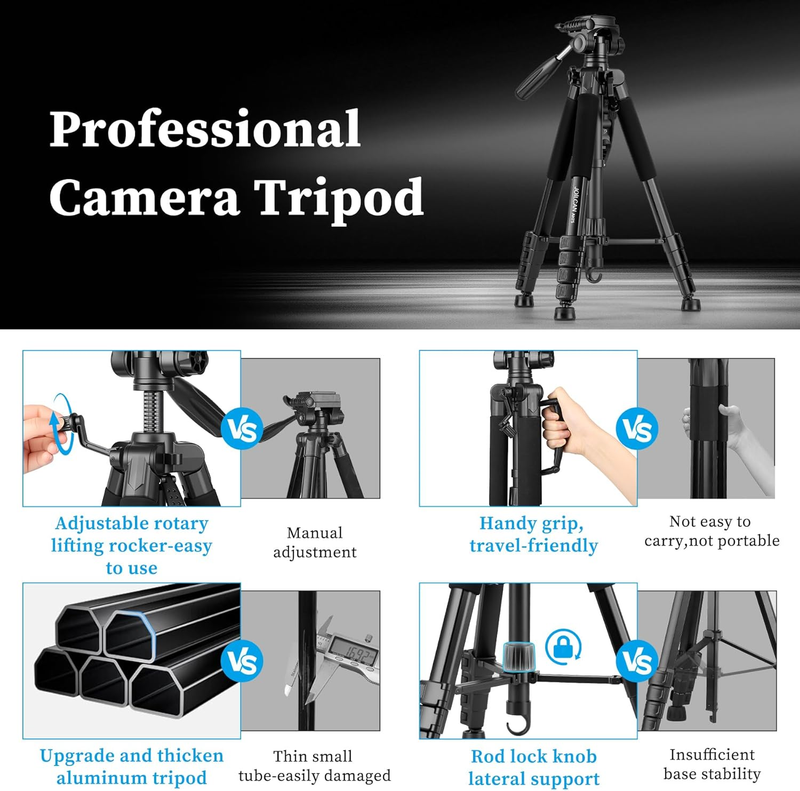 74" Camera Tripod Heavy Duty DSLR Phone Stand 15lb Load Travel Compatible7