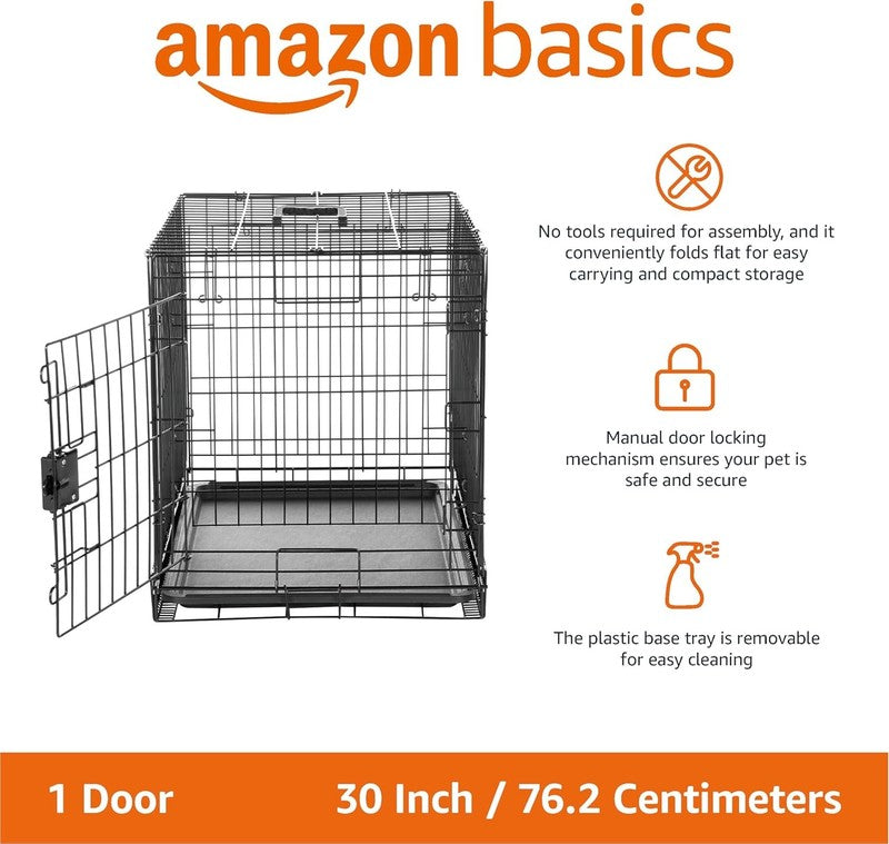 Foldable Metal Wire Dog Crate w/ Tray Single Door 30x19x21 Travel Black1
