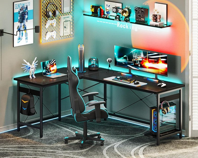 66'' L Shaped Gaming Desk Corner Computer Desk Home Office Writing Desk Black7