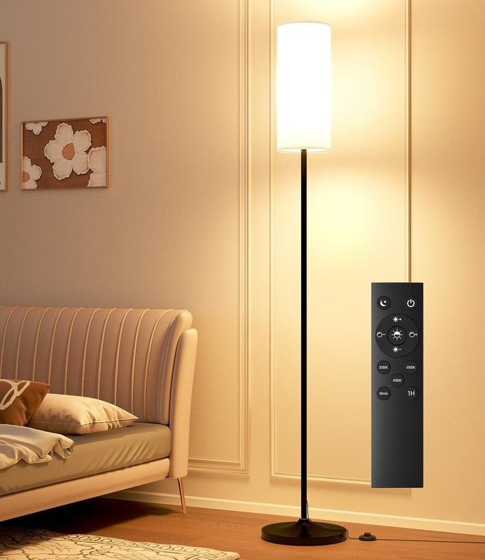 Dimmable Floor Standing Tall Lamp, 12W Led Bulb with Lampshade, Foot Switch, Rem8