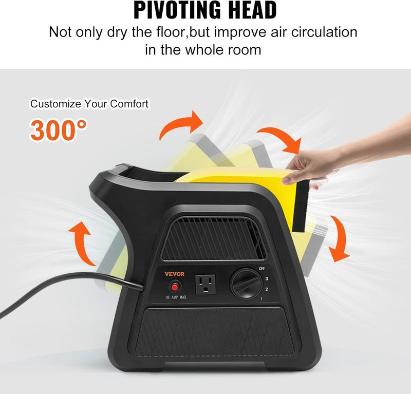 600CFM Pivoting Utility Fan High Velocity Air Mover Floor Blower Carpet Dryer3