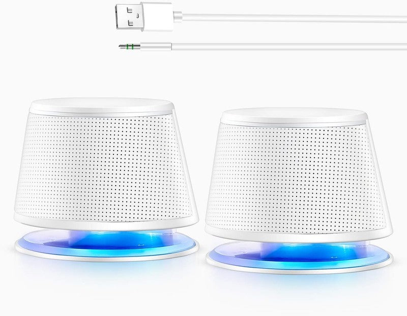 Computer Speakers 10W USB Powered 3.5mm AUX Stereo Deep Bass White1