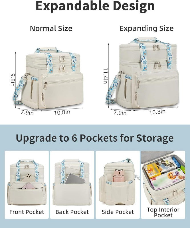 Double Deck Expandable Insulated Lunch Bag Beige Women1