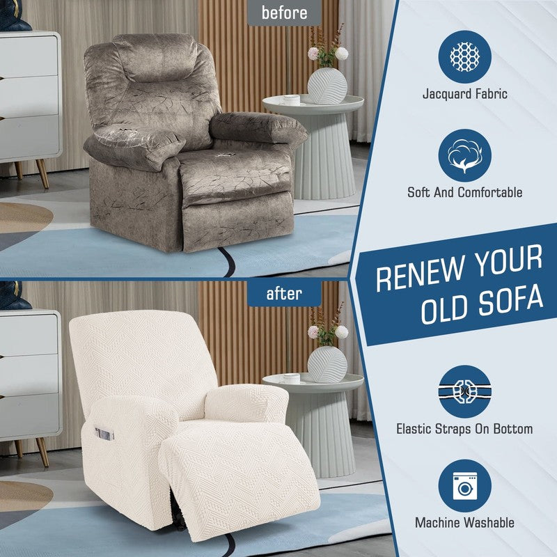 Beige Recliner Chair Slipcover with Pockets, Non-Slip & Washable Cover5