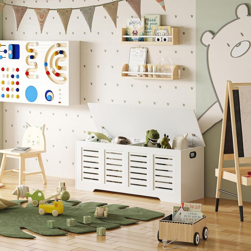 47.3'' Wooden Toy Box Storage Chest Flip Top Entryway Shoe Bench White1