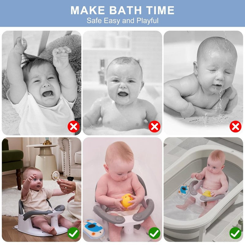 Baby Bath Seat 6M+, 360° Bath Chair with Safety Suction & Temp Card (Gray)3