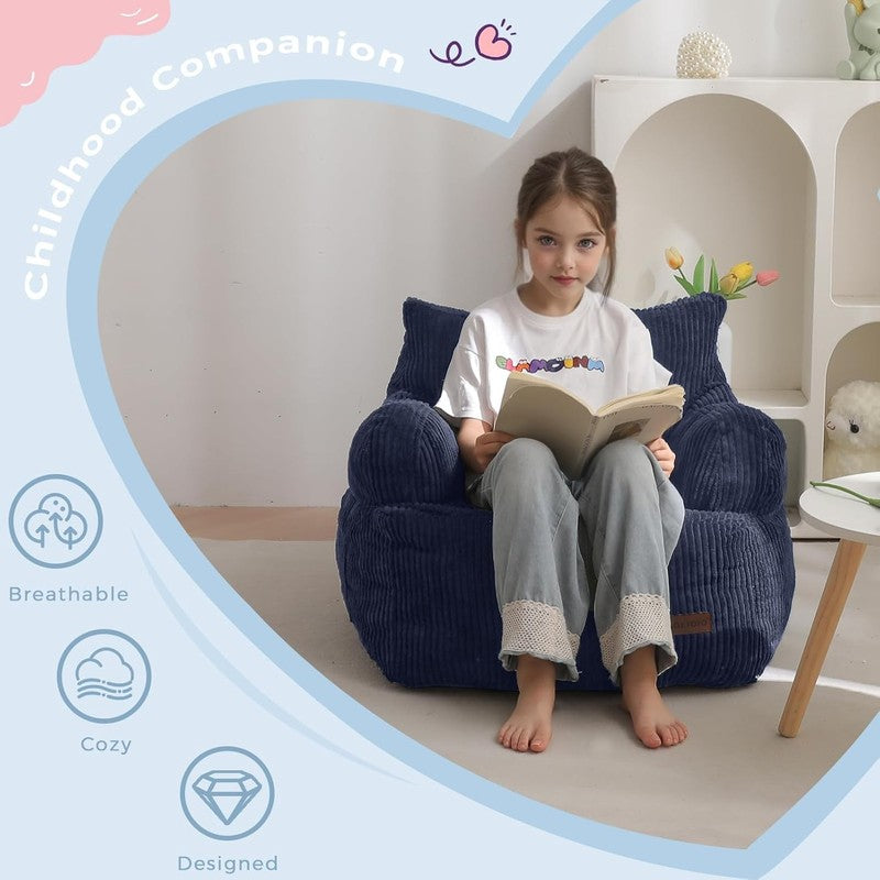 Kids Bean Bag Chair Toddler Sofa w Filler Cozy Pocket Floor Chair Navy7