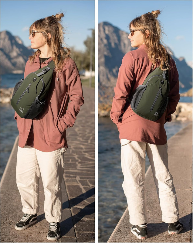 Dark Green Crossbody Sling Backpack Travel Hiking Chest Bag Daypack1