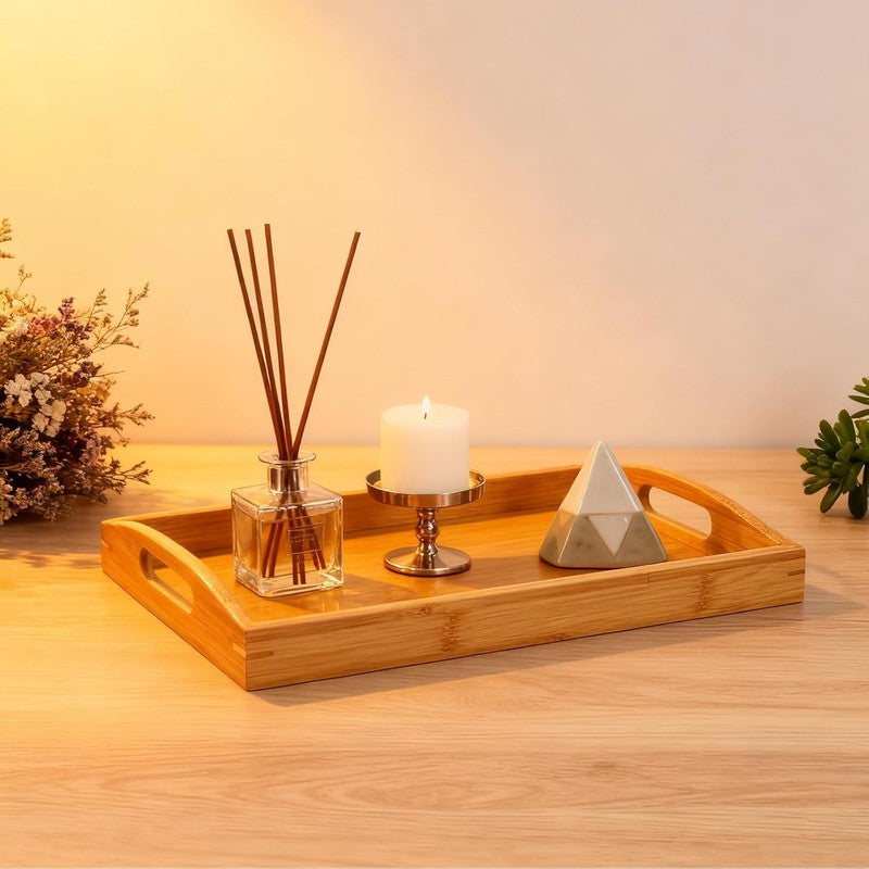 2 Pack Bamboo Serving Tray with Handles, Portable Bed Tray for Breakfast Dinner,7