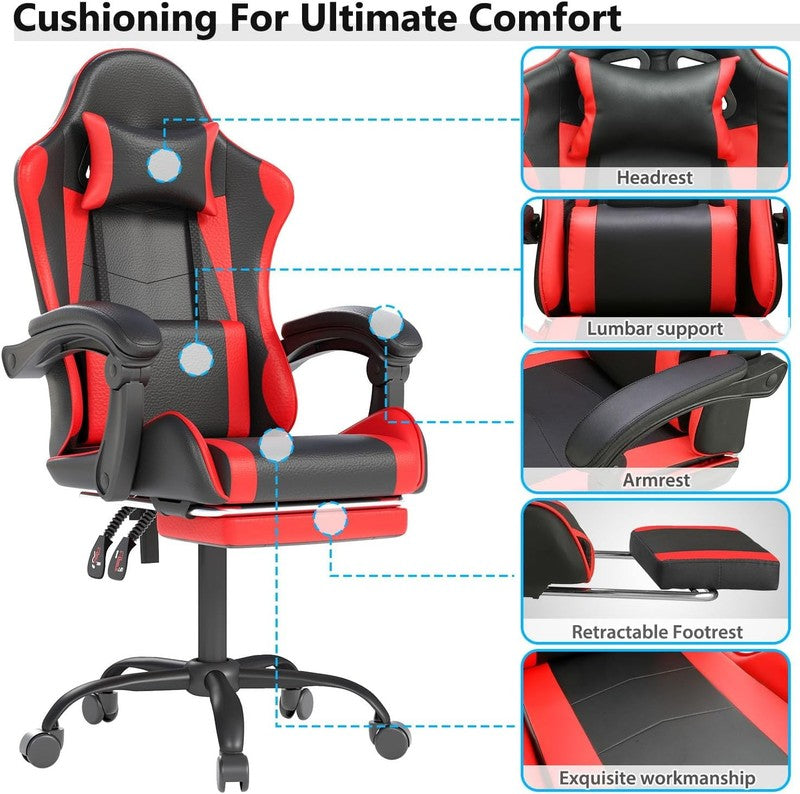 Gaming Chair w/ Headrest Lumbar Support Ergonomic High Back Office Red Black4