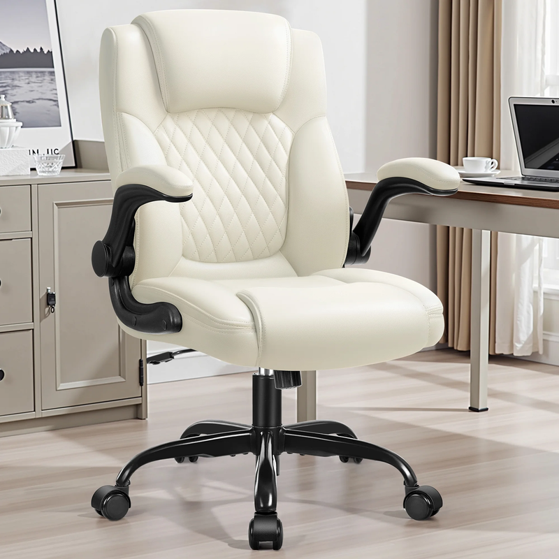 Ergonomic Leather Computer Office Chair 400LB Capacity Off White7