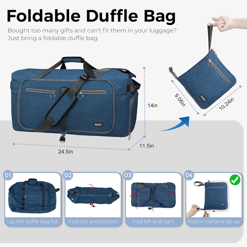 65L Travel Duffel Bag Foldable w/ Shoe Compartment Water Resistant Gray2