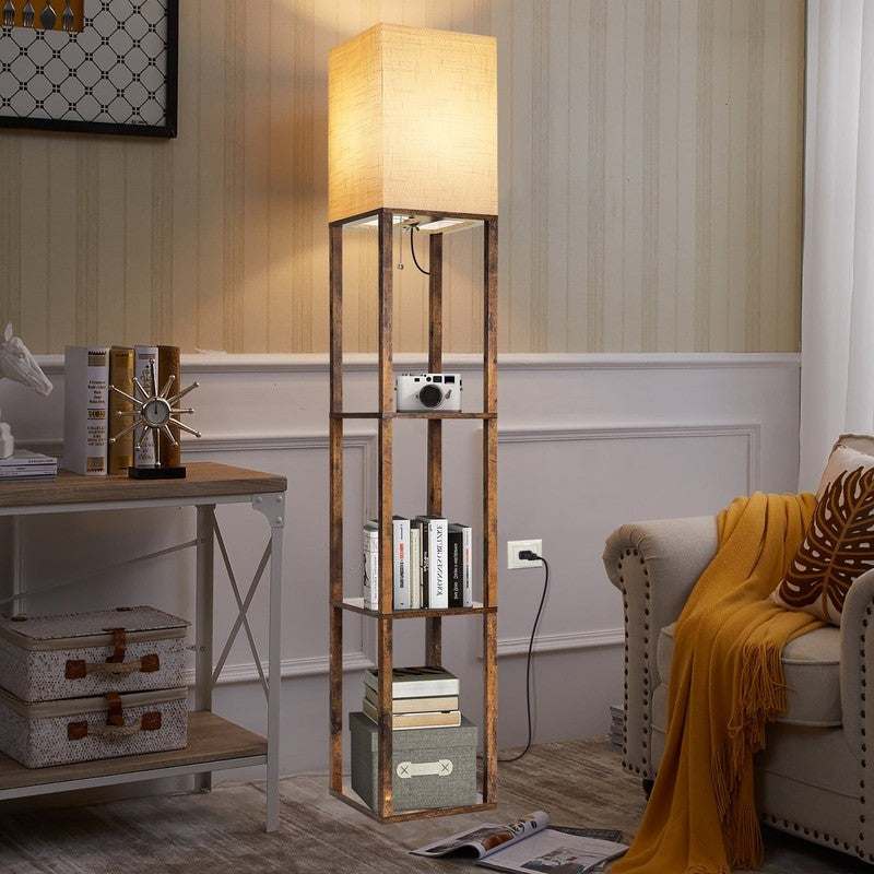 Dimmable Wood Floor Lamp with Shelves, Modern Standing Lamp for Living Room9