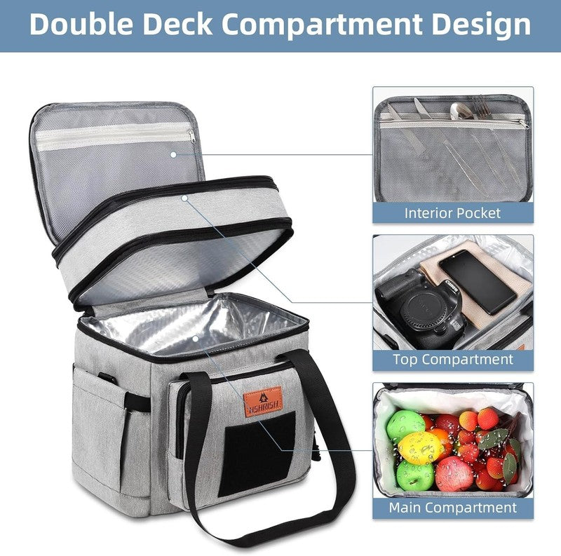 Double Deck Insulated Tactical Lunch Bag 15L Grey Adults2