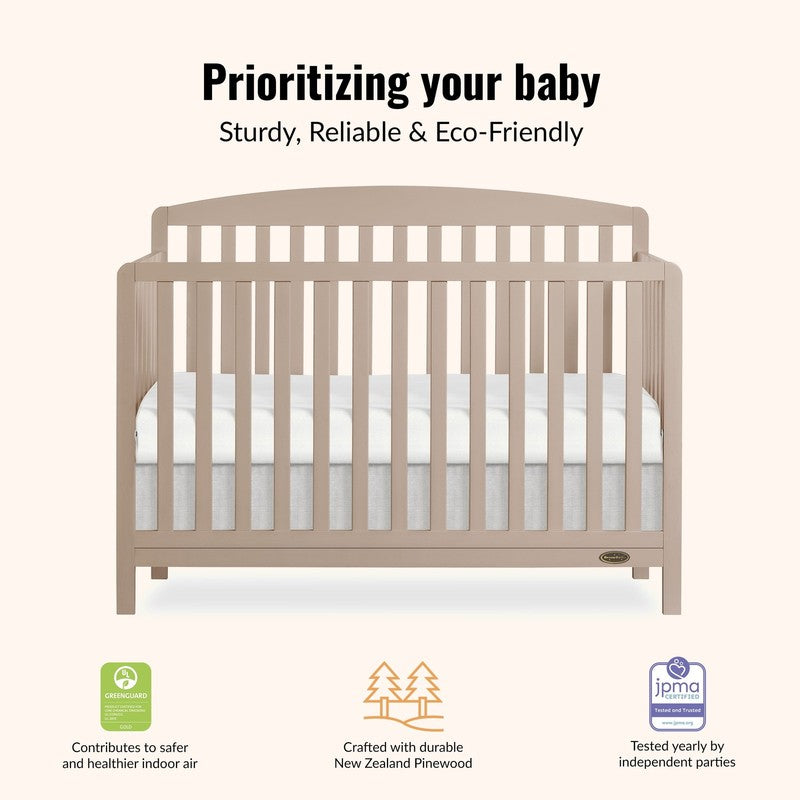 Odelle 5-In-1 Convertible Crib, Converts from Baby Crib to Toddler Bed, Day Bed,2