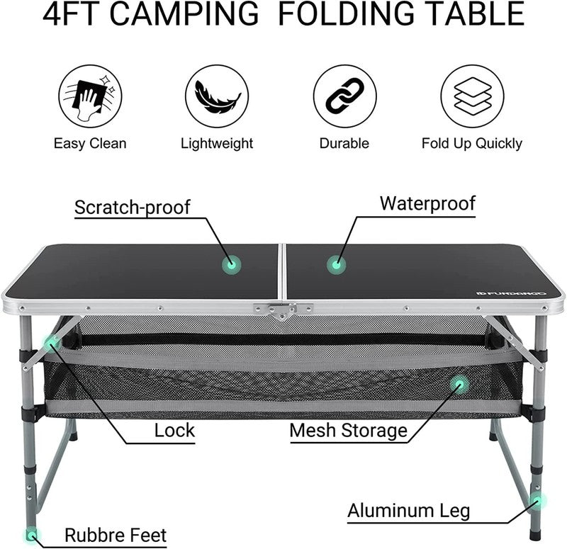2.7Ft Black Portable Folding Card Table with Adjustable Mesh Storage Bag Card Ta4