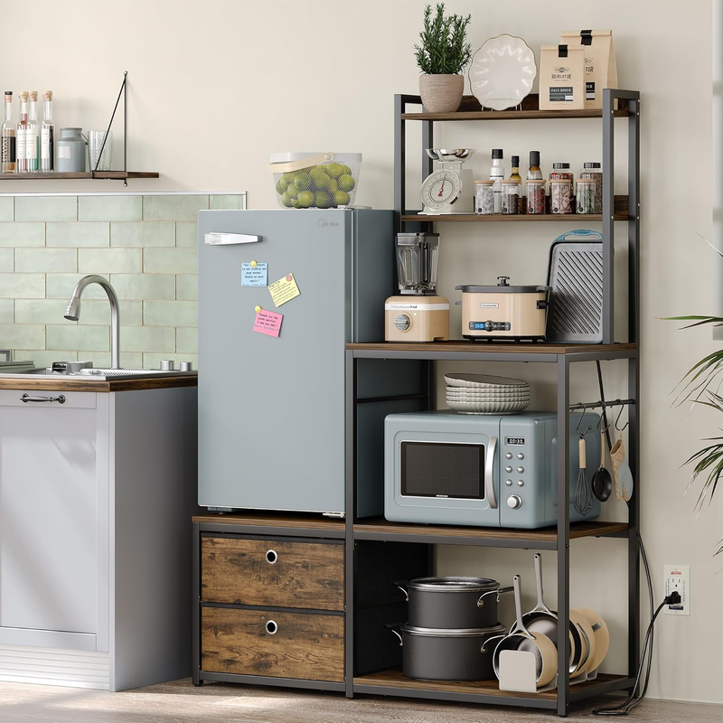 Mini Fridge Stand with Storage, Refrigerator Cabinet with Power Outlet   Multifu0