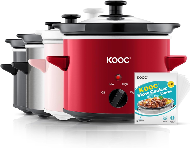 2Qt Small Slow Cooker Ceramic Adjustable Temp Stainless Steel Red7