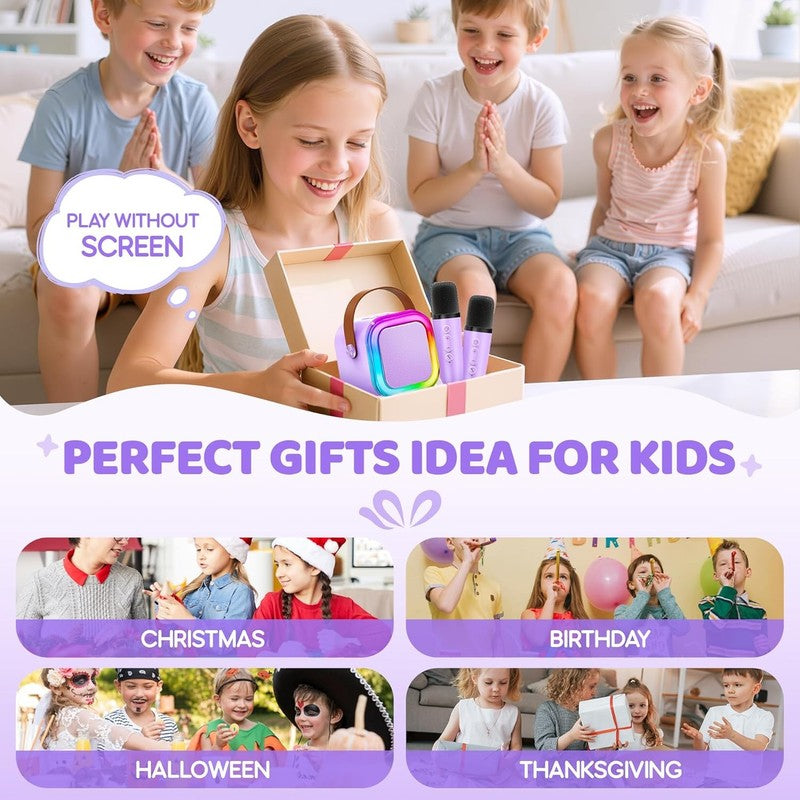 Mini Karaoke Machine for Kids, 2025 Toys Portable MP3 Player w/ 2 Wireless Mics3