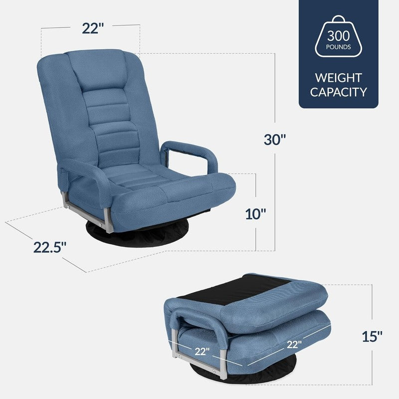 Gaming Floor Rocker Chair 360° Swivel, Lumbar Support, Dusty Blue2