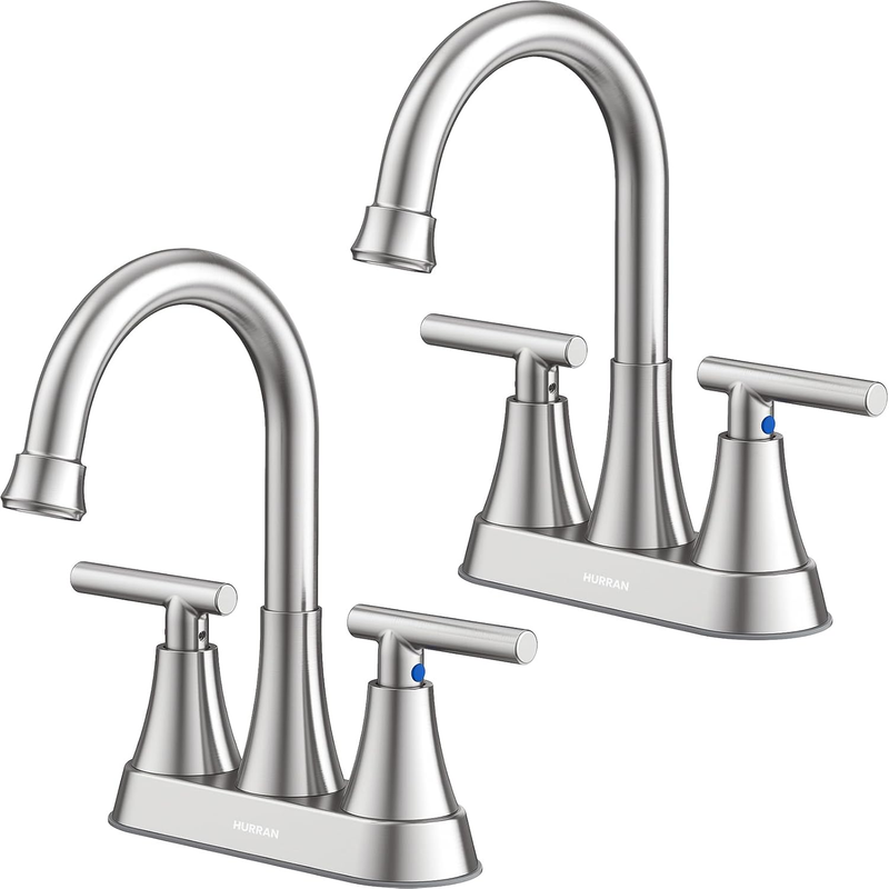2 Pack Brushed Nickel Bathroom Sink Faucet 4" Centerset w/ Drain Hoses7