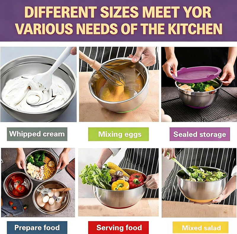 26PC Stainless Steel Mixing Bowls Set Lids Grater Kitchen Gadgets4
