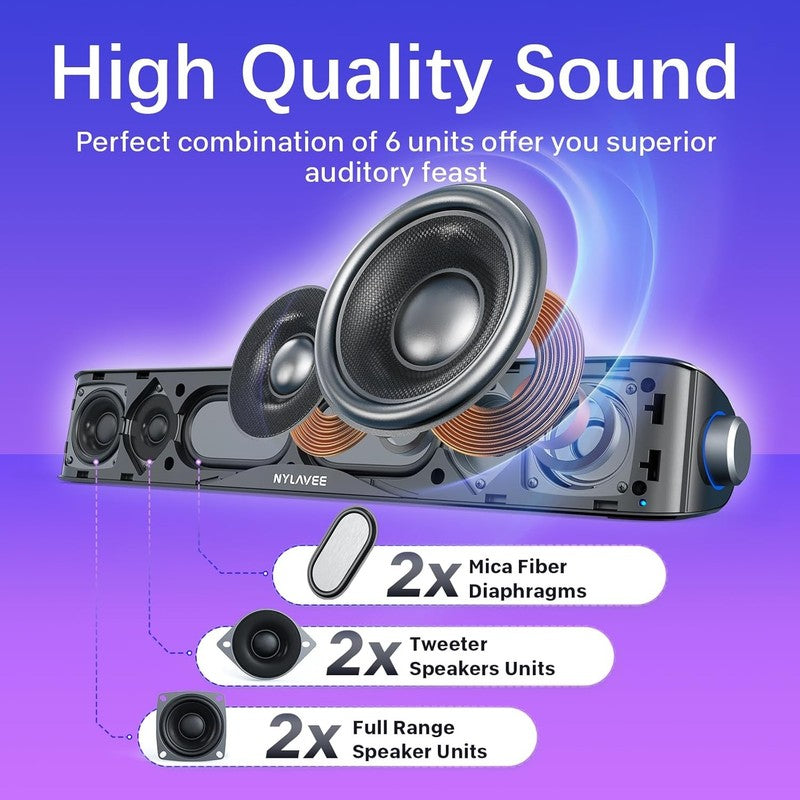 HiFi PC Soundbar Speakers Bluetooth 3.5mm USB USB C Mic Headphone Jack1