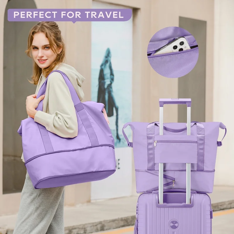 2Pc Travel Duffel Bag Set Waterproof Carry On Weekender w/ Toiletry Bag5