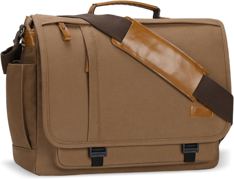 Mens Messenger Bag 17 17.3" Laptop Canvas Water Resistant Work Brown0