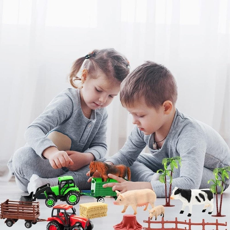 3 Pack Farm Toy Tractor with 40Pcs Plastic Farm Animals Figurines and Fence Farm6
