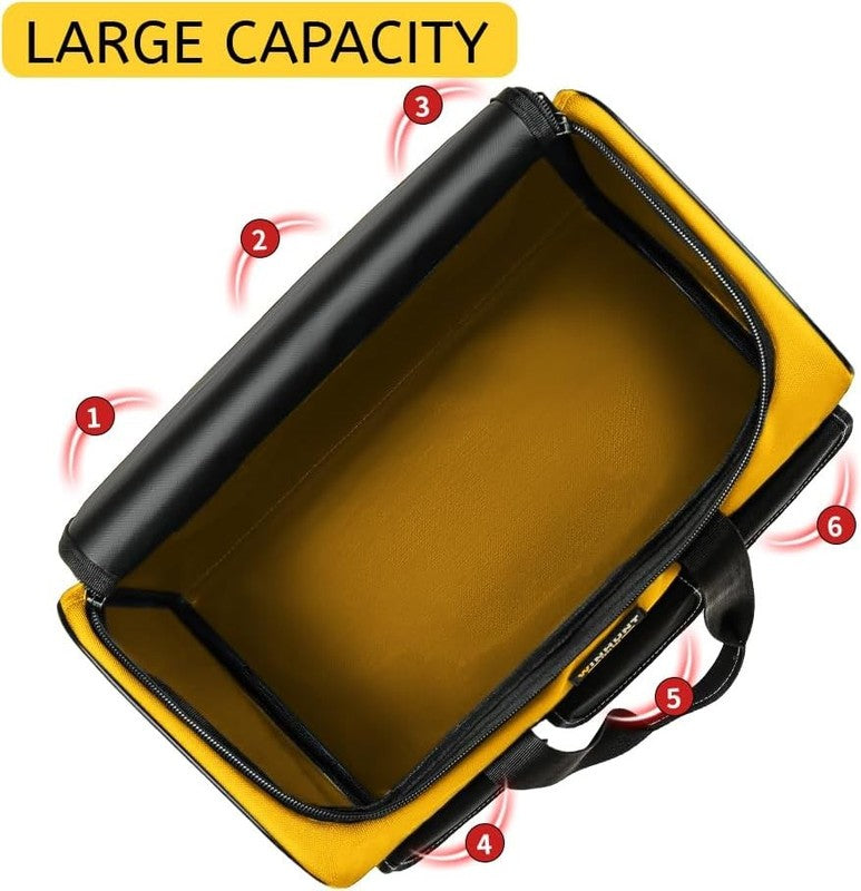17" Large Tool Bag Wide Mouth Organizer Yellow & Black Double Zipper3