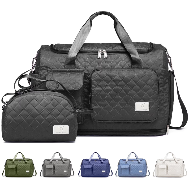 2-Piece Expandable Foldable Duffle Bag Set with Wet Pocket and Shoe Compartment,9