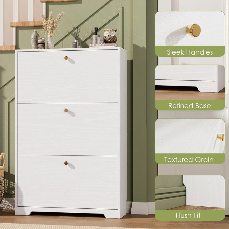 47'' Shoe Cabinet 3 Flip Drawers Narrow Organizer Freestanding Entryway White6