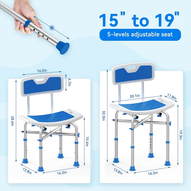 Heavy Duty 500lb Shower Chair with Back, Height Adjustable Bath Stool4