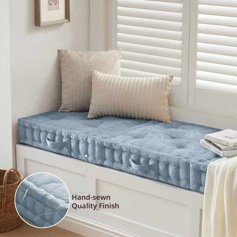 Large Tufted Floor Pillow 24"x24" Chenille Meditation Cushion Aqua3