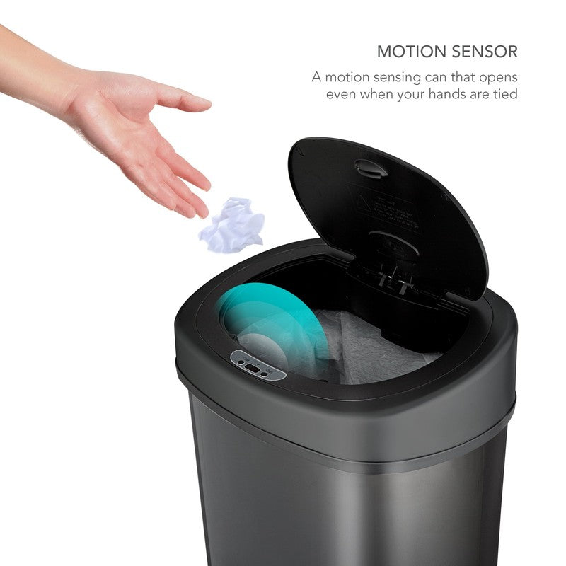 Motion Sensor Oval Trash Can 13.2 Gal Matte Black Stainless Steel7