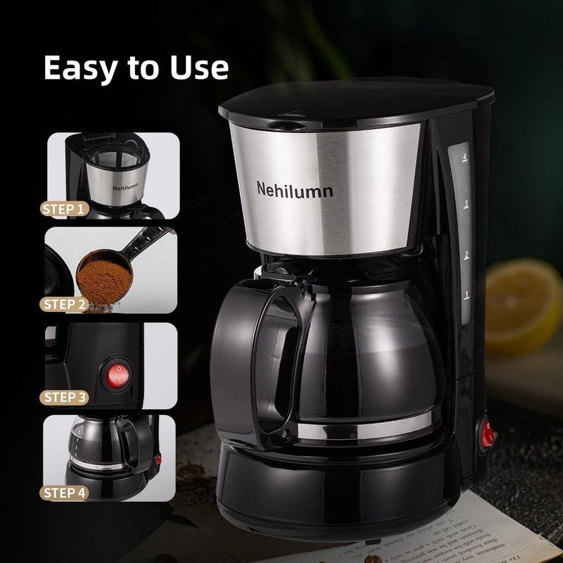 4 Cup Drip Coffee Maker 20oz Mini Coffee Machine Permanent Filter 650W4