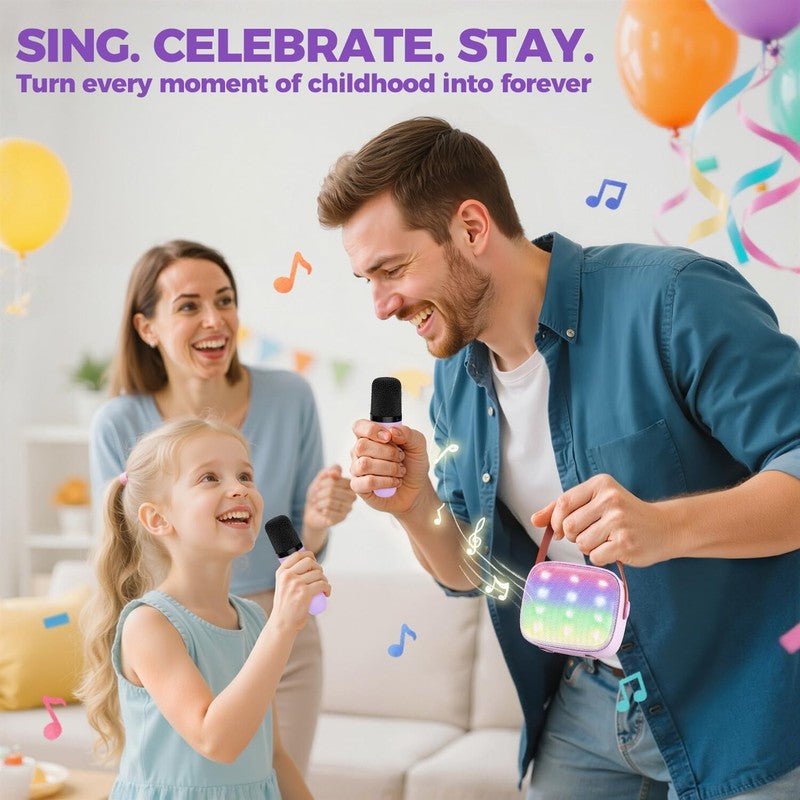 Mini Karaoke Machine with 2 Wireless Mics - Perfect Gift for Kids 4-12 (Purple)6