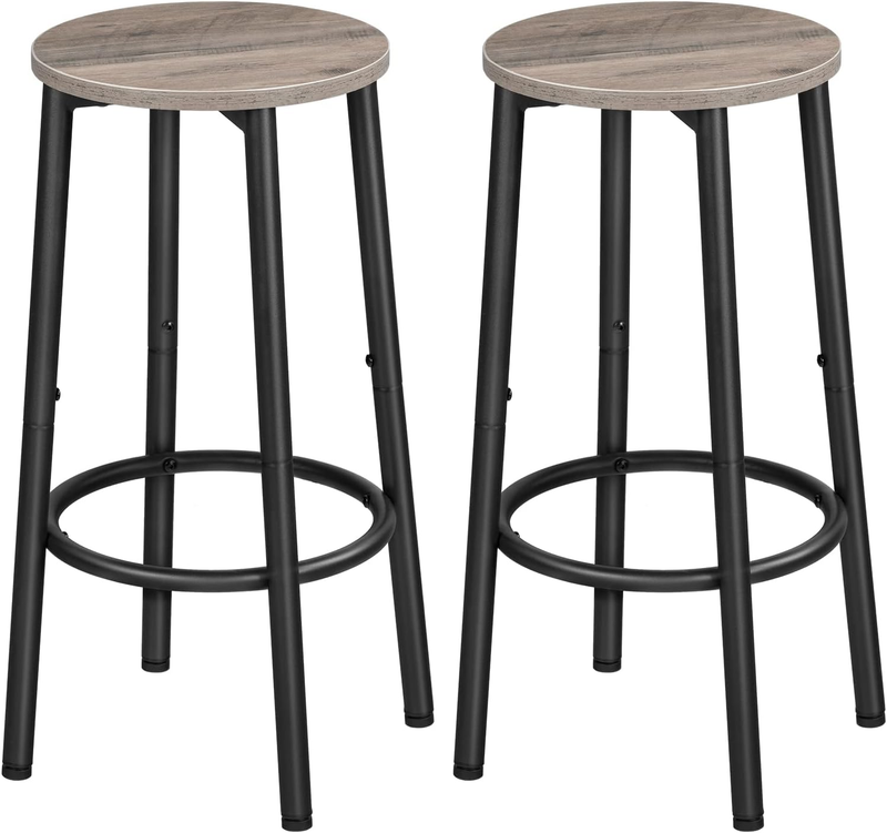 Set of 2 Bar Stools Kitchen Round Chairs with Footrest Sturdy Steel Frame0