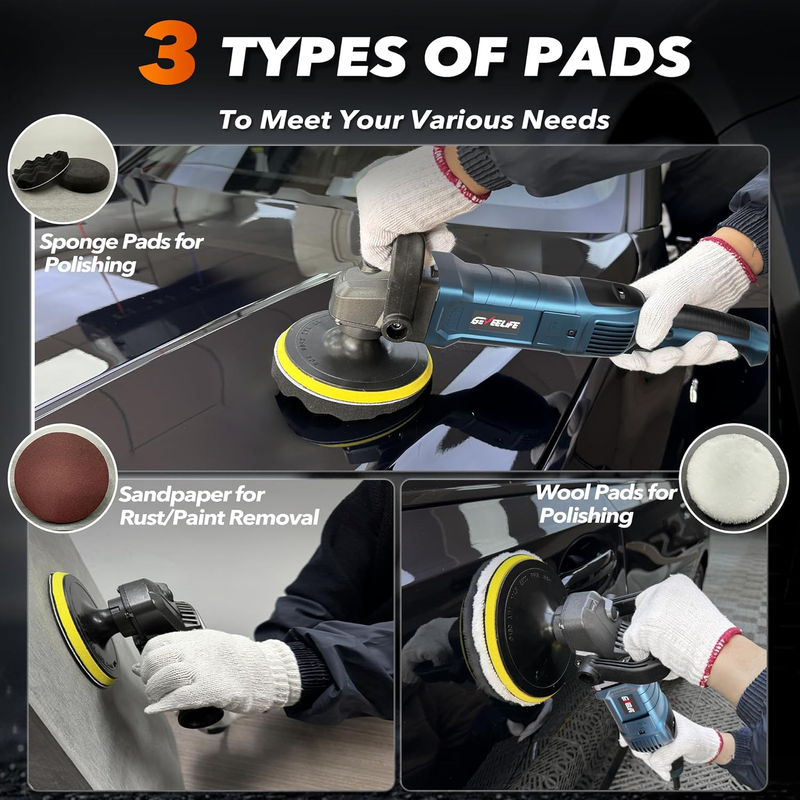 6/7" 1600W Car Buffer Polisher Waxer 7 Speed 1000 3500RPM Detachable Handle5