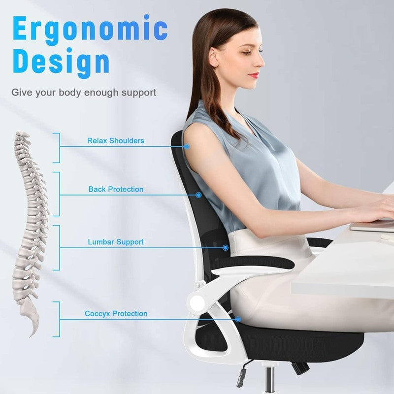 Ergonomic Mesh Office Chair Mid Back Desk Chair Flip Up Arms White4
