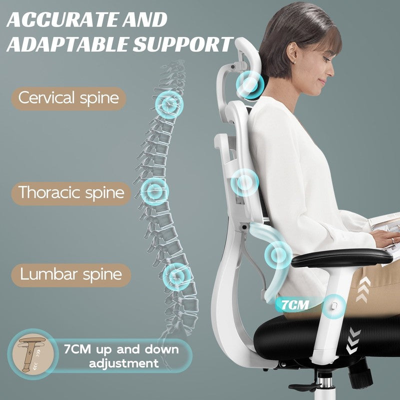 Ergonomic High Back Office Chair with Lumbar Support and Cushion, 300Lbs, White3