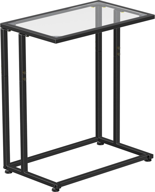 C Shaped Glass End Table, Black Side Table for Couch, Bed, Small Spaces9