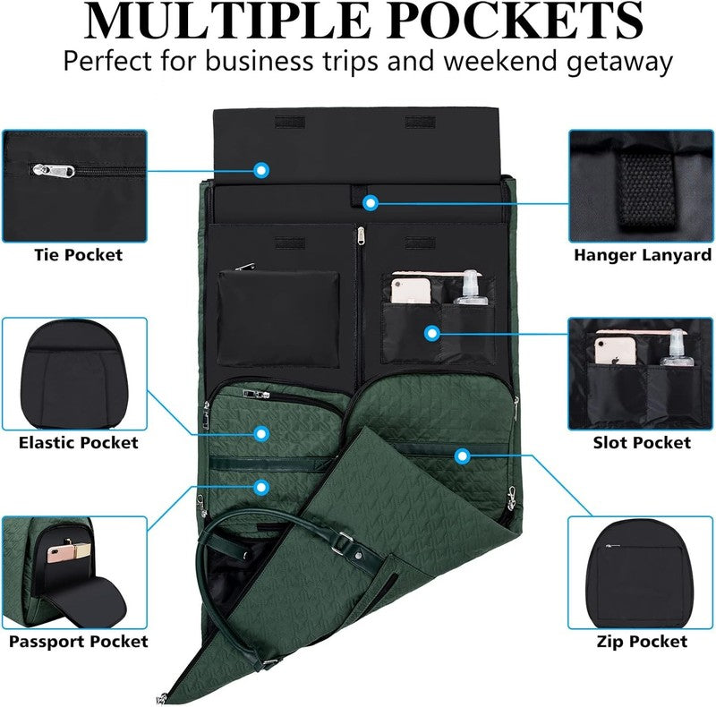 2in1 Garment Duffle Bag Green 3Pc Set Hanging Suit Travel Carry On1