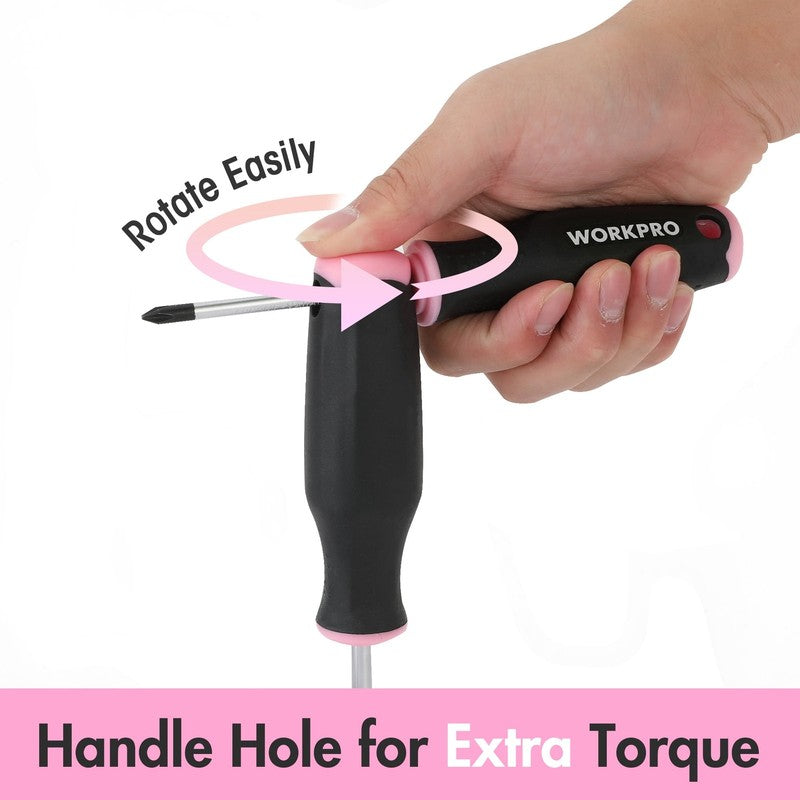 6Pc Pink Magnetic Screwdriver Set Phillips Slotted CR V Stubby Hand Tool Kit2