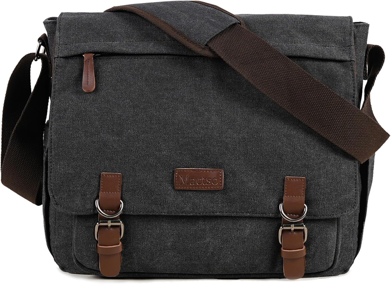 Canvas Messenger Bag 15.6" Laptop Satchel Shoulder Bag Business Unisex Black9
